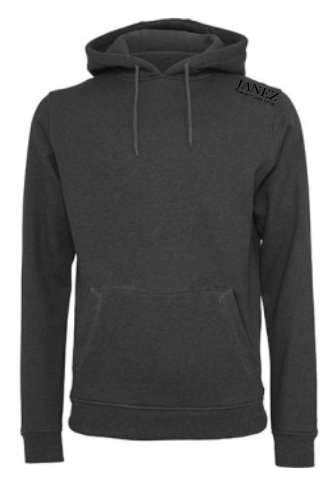 Heavy Hoodie "Trust No One" mit Druck auf der Schulter links grau