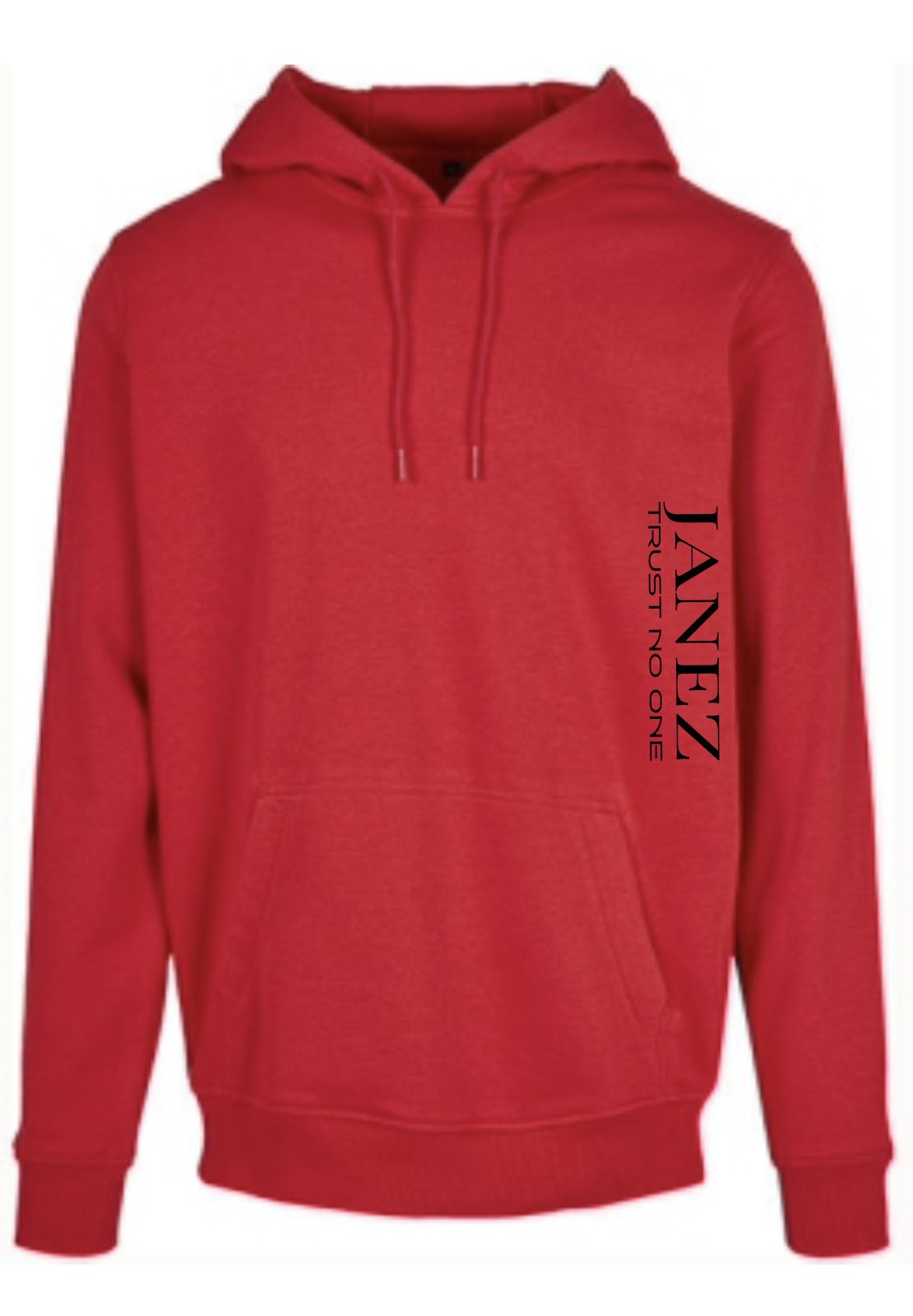 Heavy Hoodie "Trust No One" mit Reißverschluss und Druck links unterm Ärmel rot