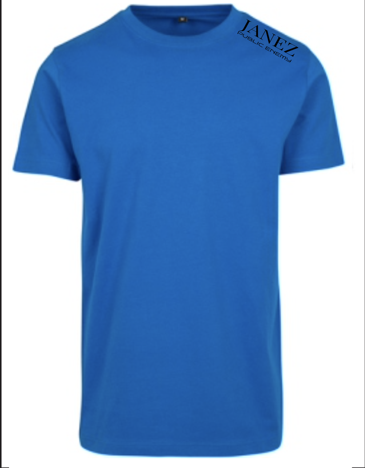 Round Neck T-Shirt "Public Enemy" mit Druck links auf der Schulter blau