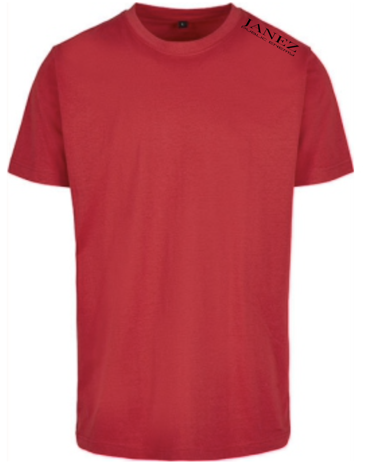 Round Neck T-Shirt "Public Enemy" mit Druck links auf der Schulter rot