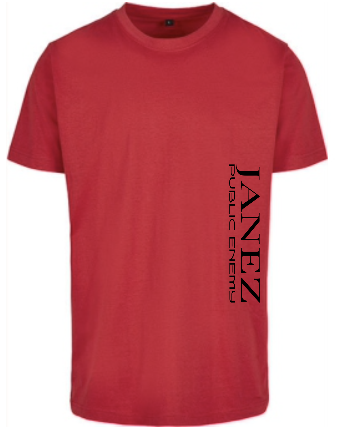 Round Neck T-Shirt "Public Enemy" mit Druck links unterm Ärmel rot