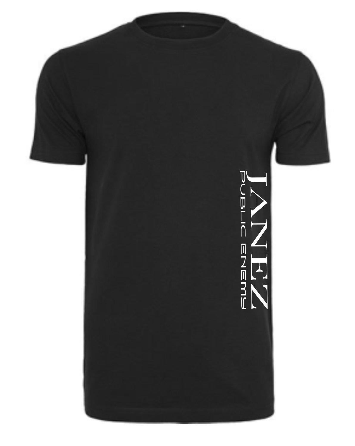 Round Neck T-Shirt "Public Enemy" mit Druck links unterm Ärmel schwarz