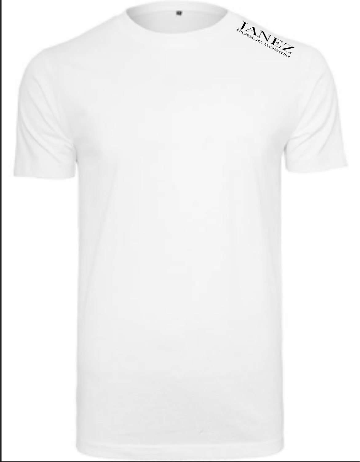 Round Neck T-Shirt "Public Enemy" mit Druck links auf der Schulter weiss