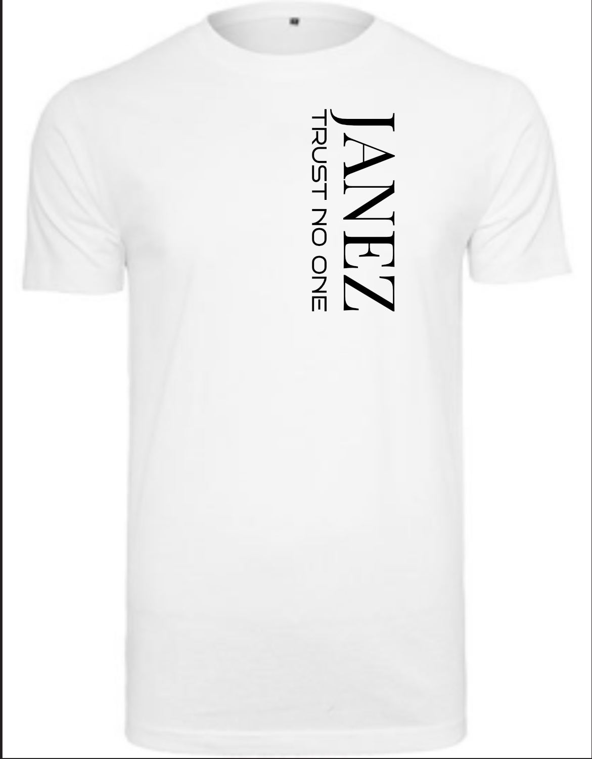 Round Neck T-Shirt "Trust No One" Vertikal weiss