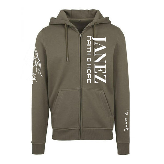 Heavy Zip Hoodie "Faith & Hope" olive - Herren - "Janez E." Signatur