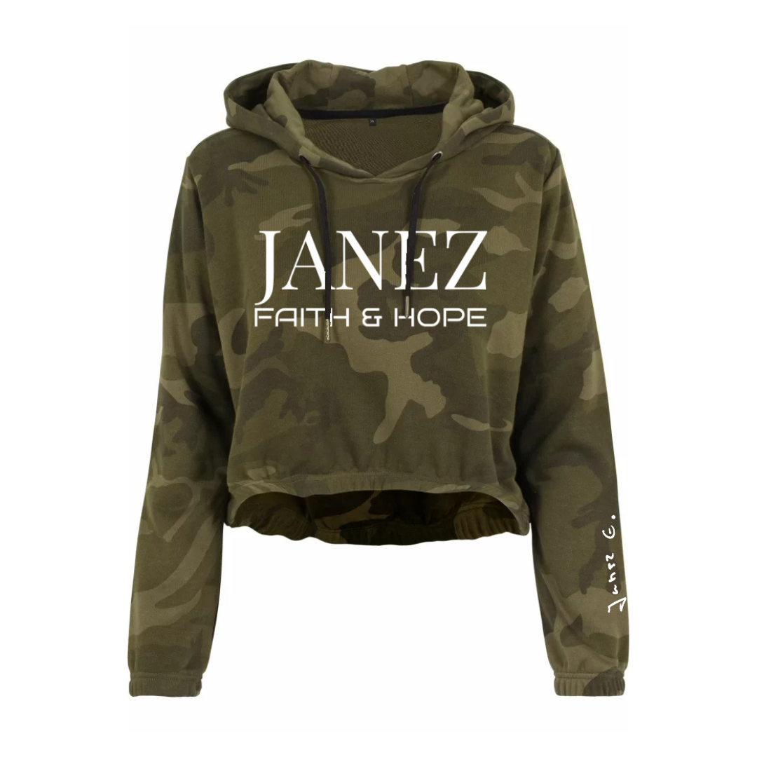 Camo Cropped Hoodie "Faith & Hope" olive camo - Damen - "Janez E." Signatur