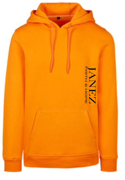 Heavy Hoodie "Faith & Hope" mit Reißverschluss und Druck links unterm Ärmel orange