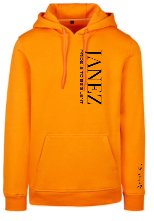 Heavy Hoodie "Pride is to be silent" Vertikal orange
