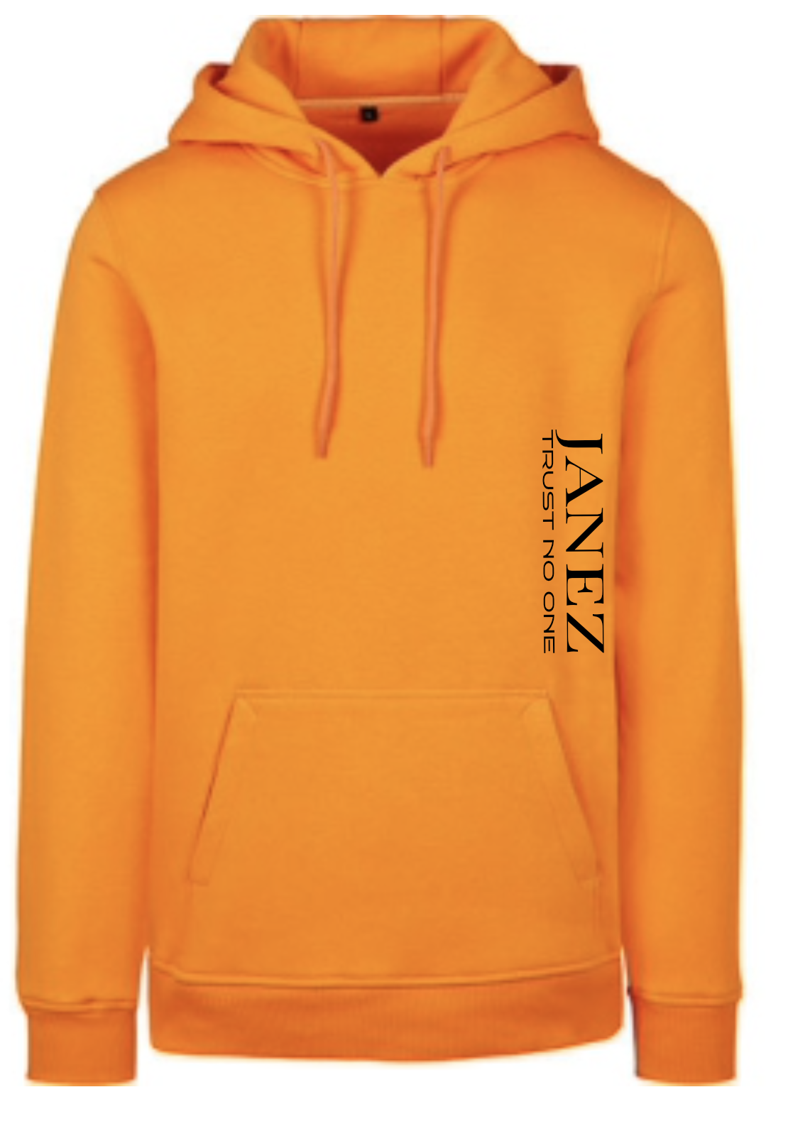 Heavy Hoodie "Trust No One" mit Reißverschluss und Druck links unterm Ärmel orange