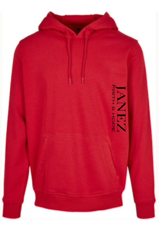 Heavy Hoodie "Faith & Hope" mit Reißverschluss und Druck links unterm Ärmel rot