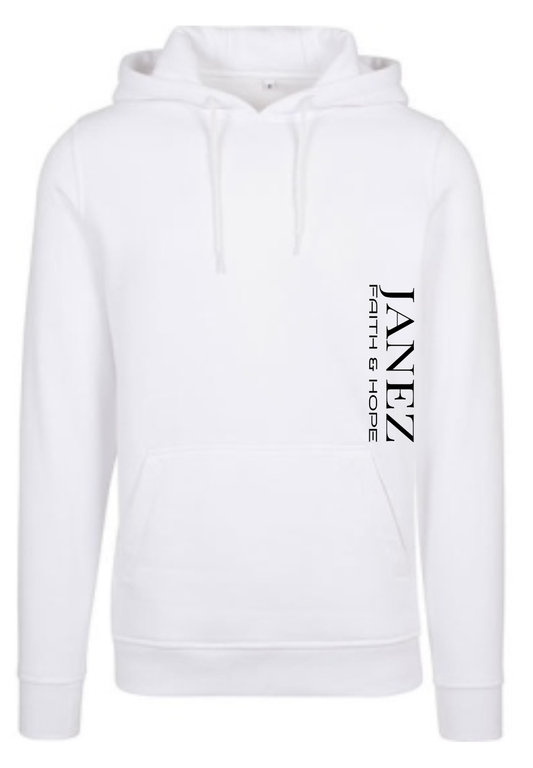 Heavy Hoodie "Faith & Hope" mit Reißverschluss und Druck links unterm Ärmel weiss