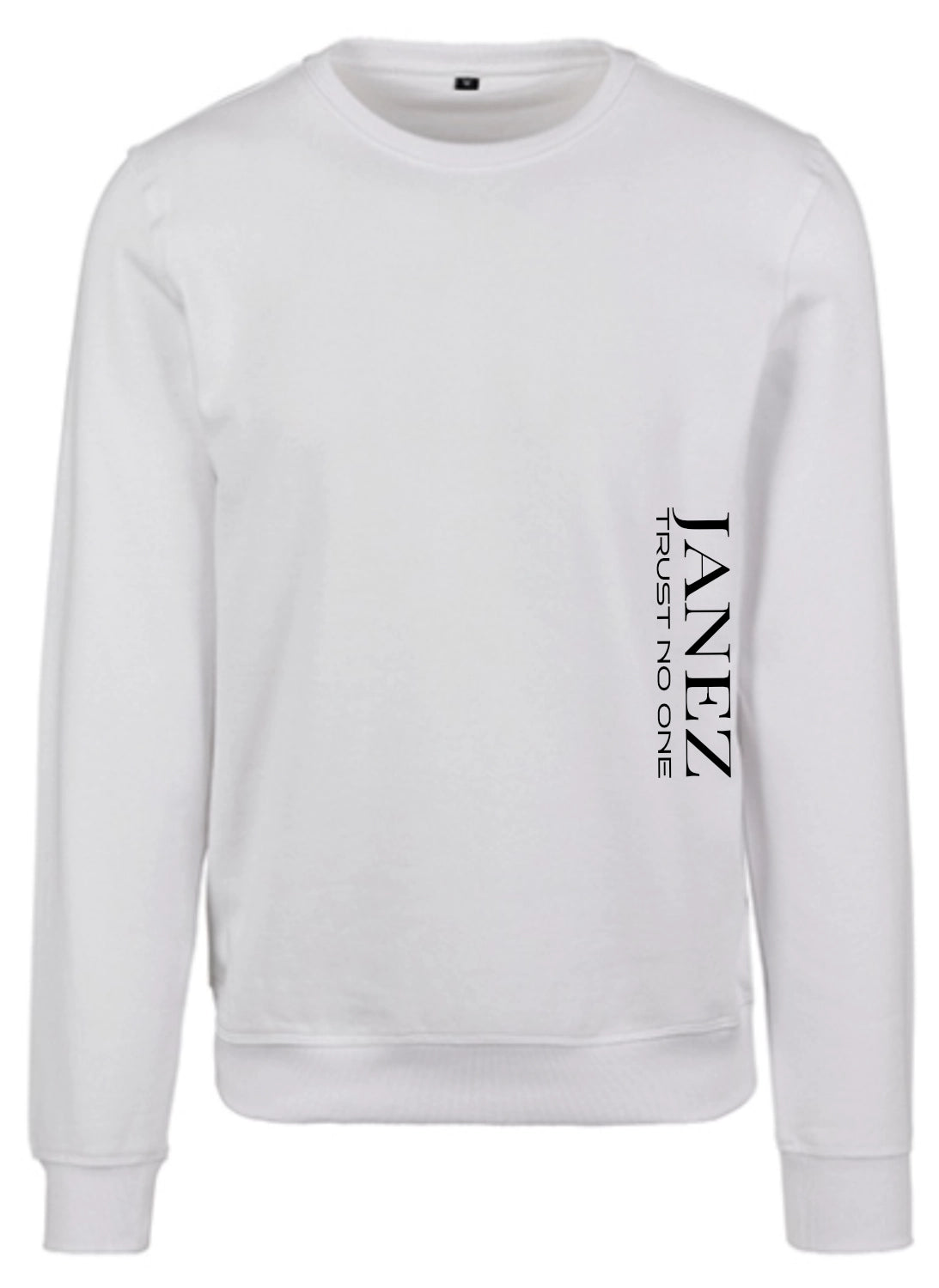 Sweatshirt Crewneck "Trust No One" mit Druck links unterm Ärmel