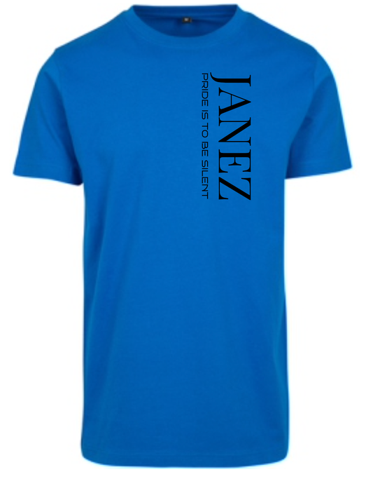Round Neck T-Shirt "Pride Is To Be Silent" Vertikal blau