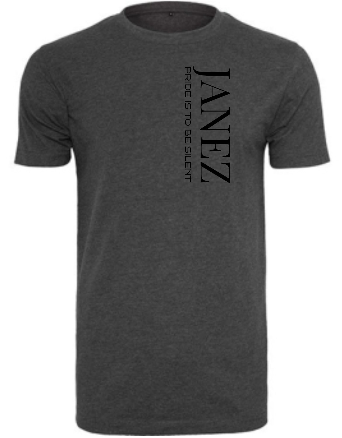 Round Neck T-Shirt "Pride Is To Be Silent" Vertikal grau