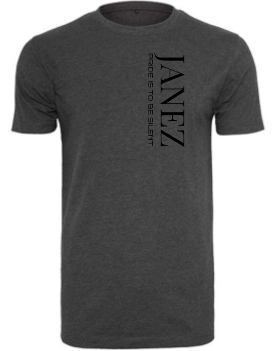 Round Neck T-Shirt "Pride Is To Be Silent" Vertikal grau