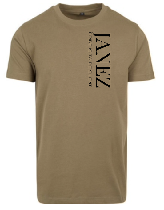 Round Neck T-Shirt "Pride Is To Be Silent" Vertikal oliv
