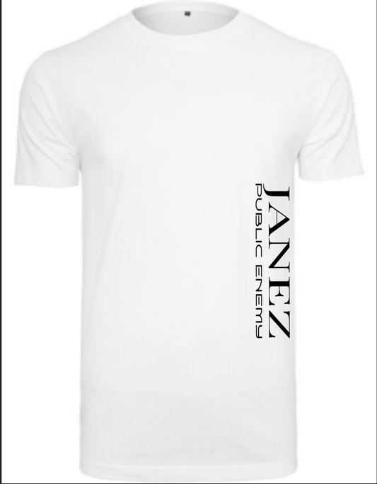 Round Neck T-Shirt "Public Enemy" mit Druck links unterm Ärmel weiss