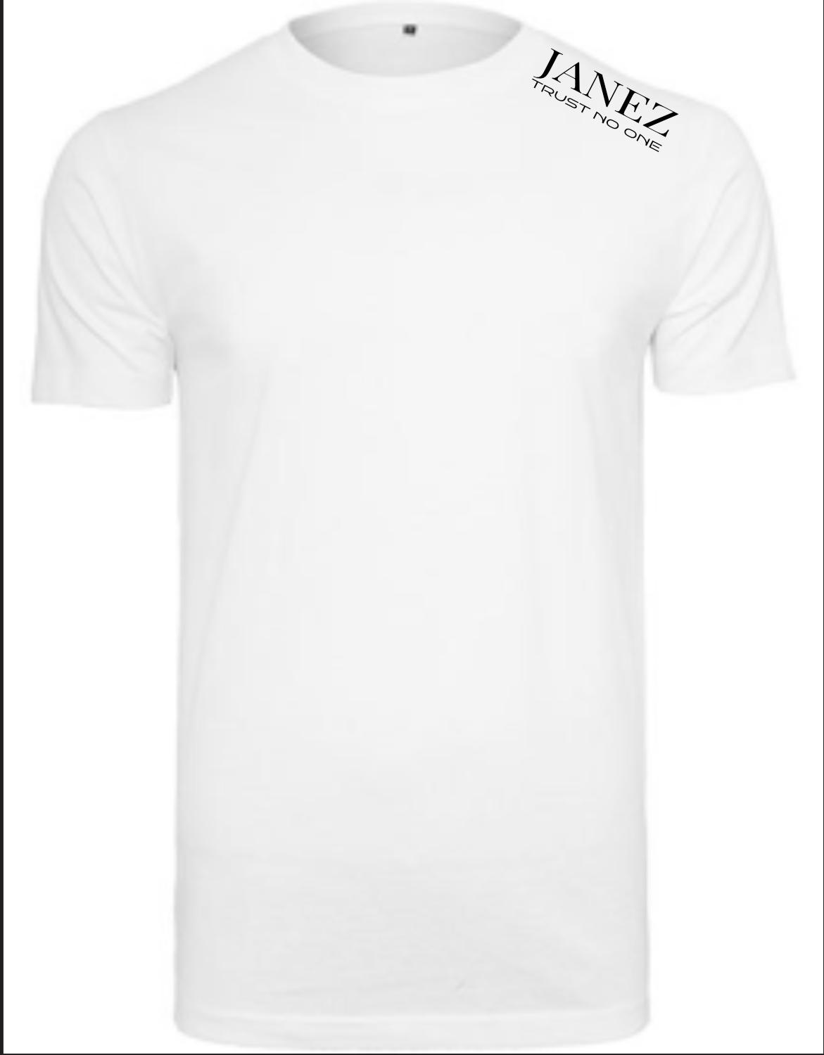 Round Neck T-Shirt "Trust No One" mit Druck links auf der Schulter weiss