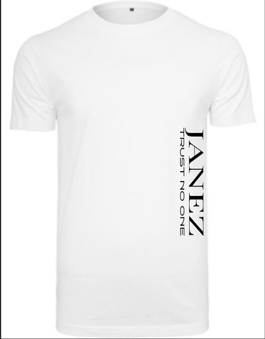 Round Neck T-Shirt "Trust No One" mit Druck links unterm Ärmel weiss